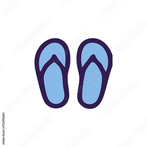 Blue flip flops with dark purple outline, isolated on white