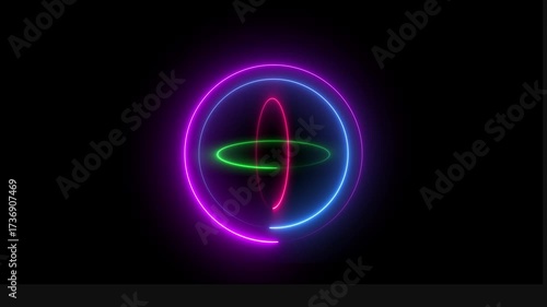 Wallpaper Mural Abstract neon rings and ellipses in purple blue and green on black glowing Torontodigital.ca