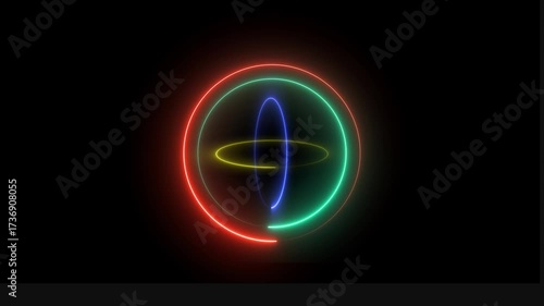 Wallpaper Mural Abstract glowing neon rings and ellipses in red green blue and yellow on black background image photo Torontodigital.ca