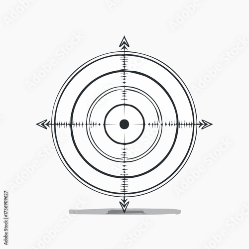 Black and White Target with Concentric Circles and Arrow Markers on White Background