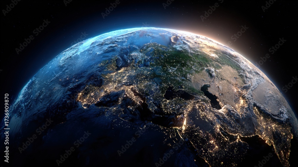 Obraz premium Earth at Night: Detailed Satellite View of City Lights Across Europe and the Middle East