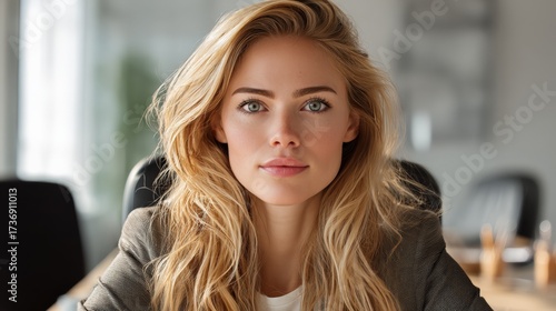 Confident Young Professional Woman with Blonde Hair Portrait in Office Setting Free Download Confident Young Professional Woman with Blonde Hair Portrait in Office Setting - GFXLoad
