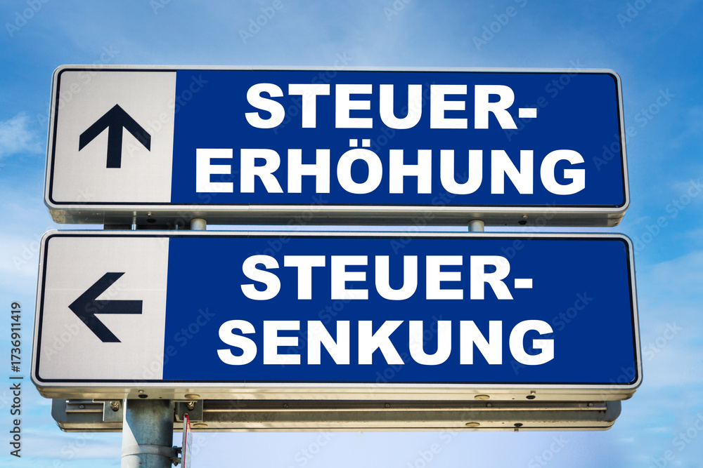 Obraz premium Road sign pointing to tax increase and decrease