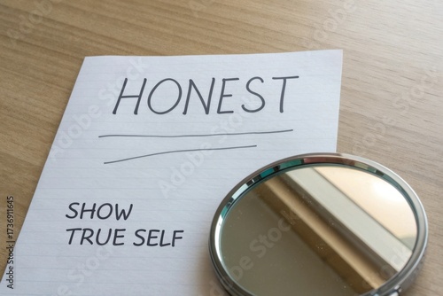 Honest words reflected in a mirror representing the true self