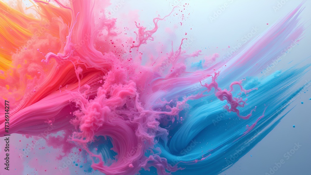 Obraz premium A vibrant abstract swirl of pink and blue paint, creating a dynamic visual effect that evokes creativity and energy.