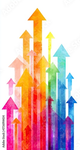 Multi-colored upward arrows converging