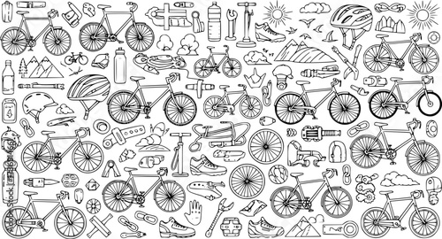 Cycling doodle compilation: bikes, gear, and accessories for cyclists
