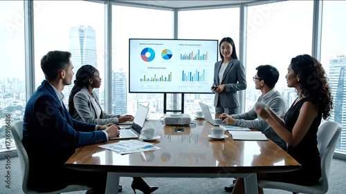 Wallpaper Mural Diverse Corporate Team in a Business Meeting Analyzing Financial Data Charts. Torontodigital.ca