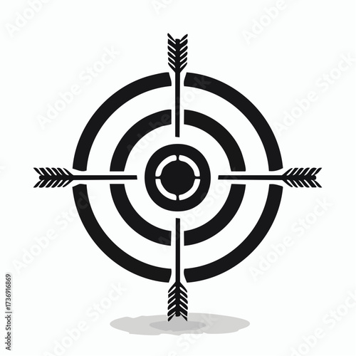 Stylized Target Design with Arrows in Black and White Featuring Concentric Circles and Simple Arrowheads Against a Clean White Backdrop
