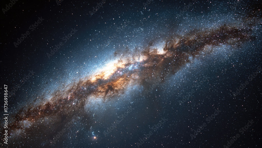 Fototapeta premium A sweeping, vibrant view of a galaxy, showcasing swirling nebulae, and distant stars
