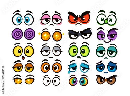 Colorful cartoon eye expressions collection for character design