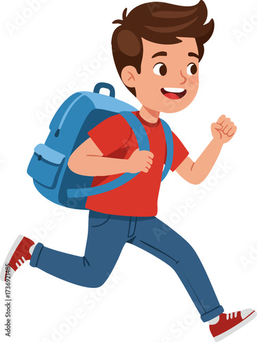 Cartoon Style Running Boy with Backpack Character Illustration Artwork