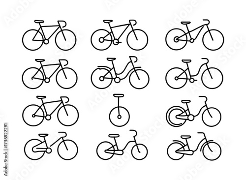 Minimalist bicycle collection: simple bicycle variations in black line art