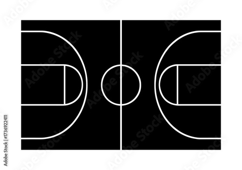 Minimalist outline of a basketball court design in black and white
