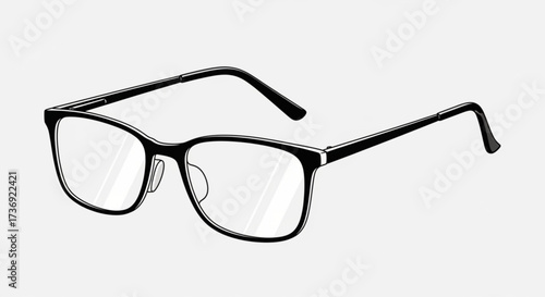Illustration of rectangular eyeglasses with black frames and clear lenses on a light background