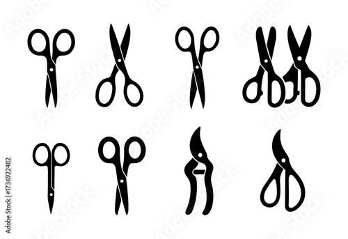 Set of scissor silhouettes: various styles of cutting tools