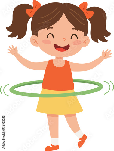 Cute Cartoon Little Girl Spinning Hula Hoop Recreation Illustration
