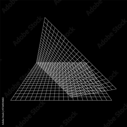 Abstract digital wireframe grid showcasing futuristic geometric planes in a virtual 3D space concept