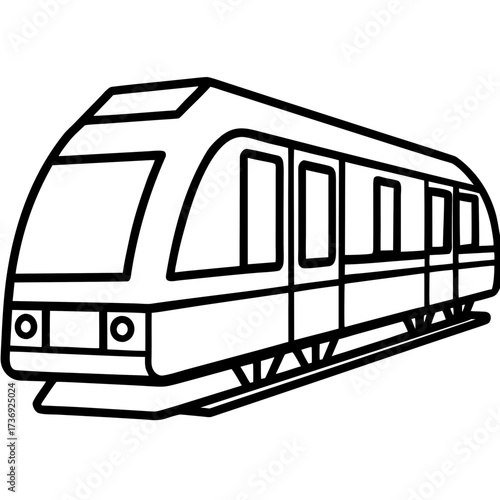 Simple Commuter Train Vector Illustration, Outline Style, White Background