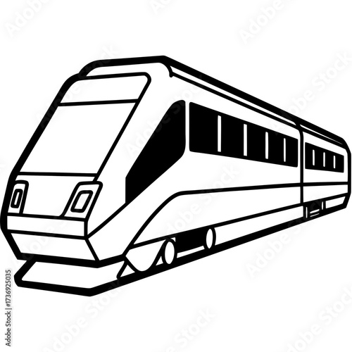 Simple Commuter Train Vector Illustration, Outline Style, White Background