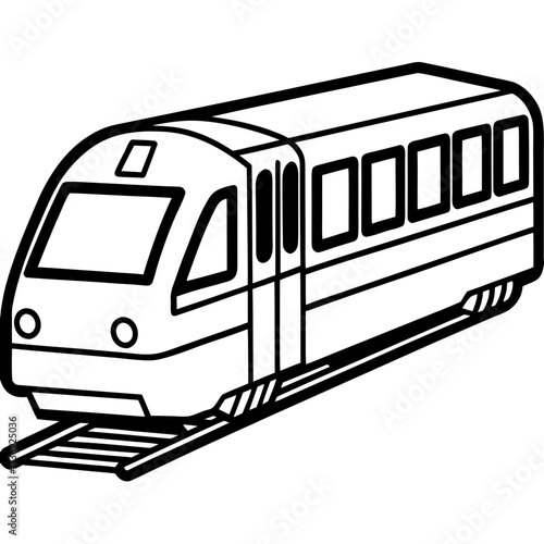 Simple Commuter Train Vector Illustration, Outline Style, White Background