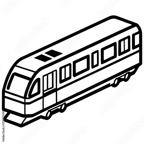 Simple Commuter Train Vector Illustration, Outline Style, White Background