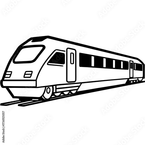Simple Commuter Train Vector Illustration, Outline Style, White Background