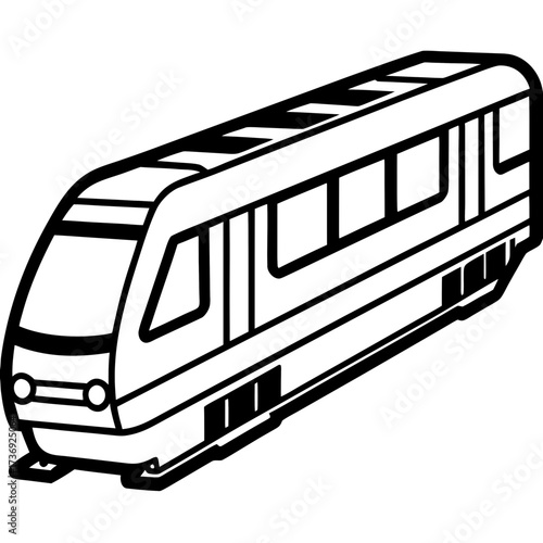 Simple Commuter Train Vector Illustration, Outline Style, White Background