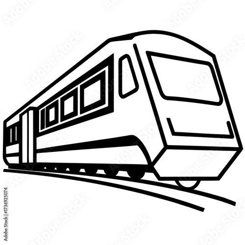 Simple Commuter Train Vector Illustration, Outline Style, White Background