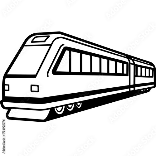 Simple Commuter Train Vector Illustration, Outline Style, White Background
