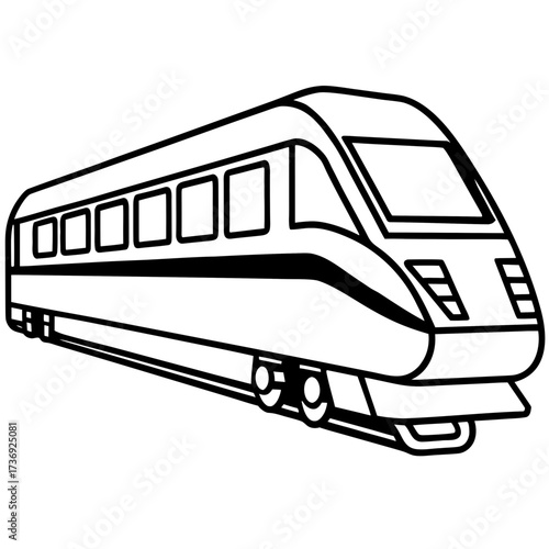 Simple Commuter Train Vector Illustration, Outline Style, White Background