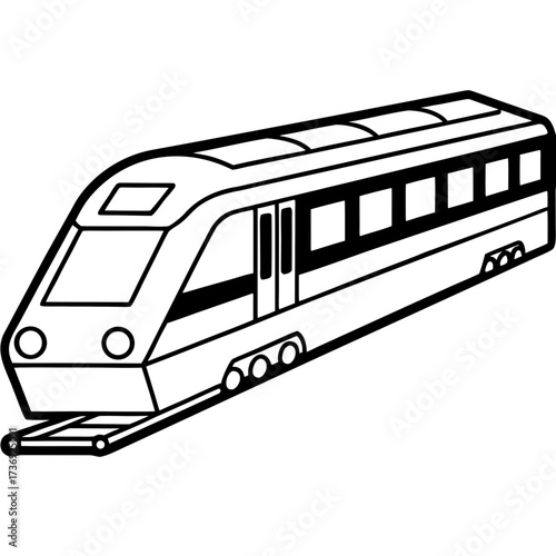 Simple Commuter Train Vector Illustration, Outline Style, White Background