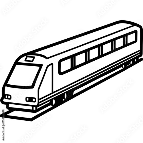 Simple Commuter Train Vector Illustration, Outline Style, White Background