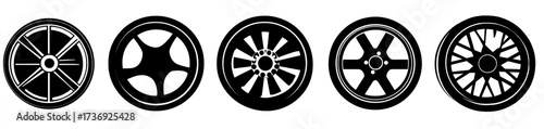Black and white illustrations of various vehicle wheel designs