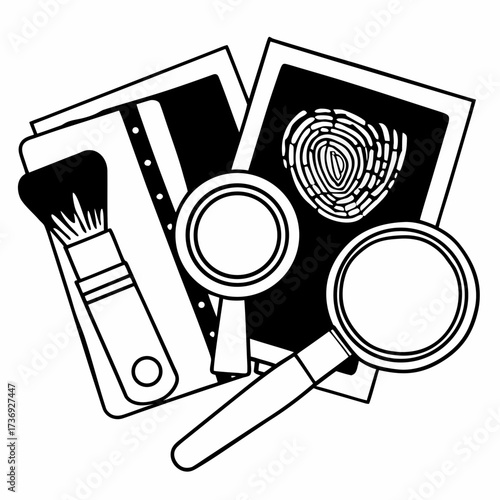 Fingerprint Analysis Kit Vector Illustration | Forensic Investigation Tools Icon