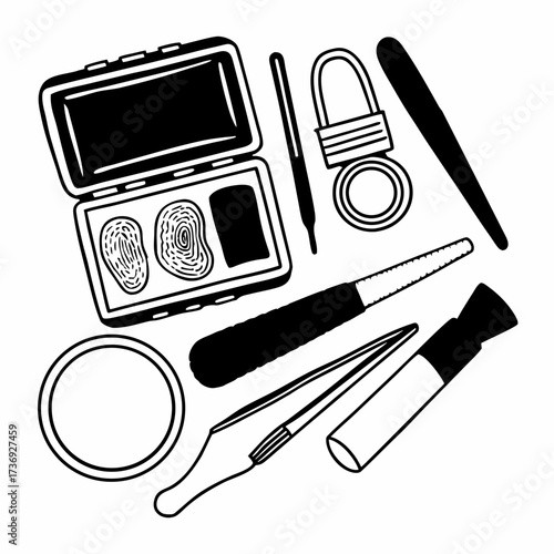 Fingerprint Analysis Kit Vector Illustration | Forensic Investigation Tools Icon