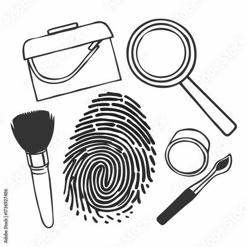 Fingerprint Analysis Kit Vector Illustration | Forensic Investigation Tools Icon
