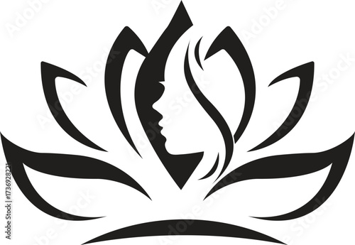 Elegant Lotus Flower Silhouette with Woman's Profile