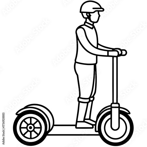 Modern Segway Outline Vector Drawing Isolated on White