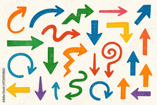 Free Download Colorful hand-drawn arrows in various directions on light background   - GFXLoad