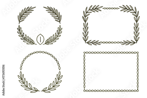 Vector frames and wreaths with olive motifs for decoration  