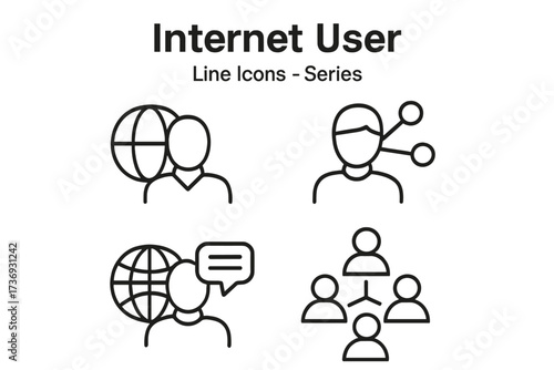 Internet user line icon set. Global communication and social network concepts. User profile, online community, group connection, and worldwide web pictograms for infographic.