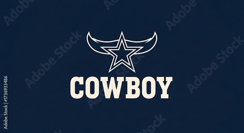 Cowboy themed design featuring a star and horns on a navy blue background graphic