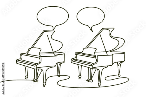 Two Grand Pianos Playing Dueling Conversation Music Line Art