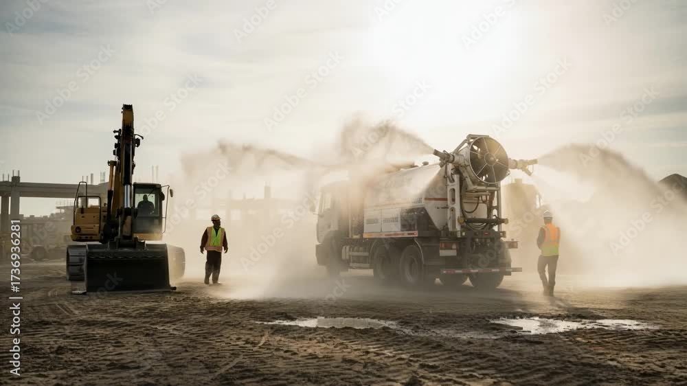 Medium shot capturing chemical dust suppression application with ...
