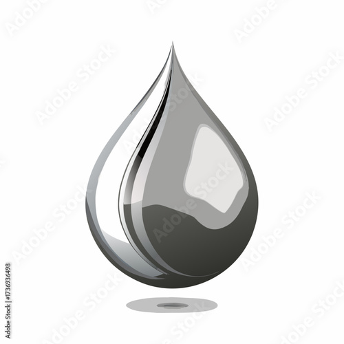 A sleek, morphing liquid metal droplet on pure white, capturing a perfect reflection with a subtle vibrant accent. Premium concept for luxury branding and tech logos.