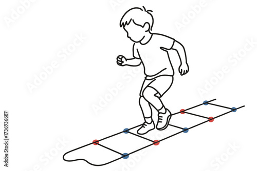 Child Exercising on Agility Ladder Fitness Minimalist Illustration
