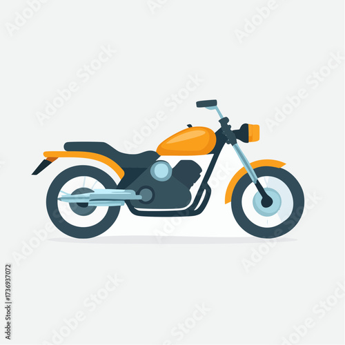 Vibrant orange and dark gray cartoon-style motorcycle with sleek design and minimalist aesthetic on white background