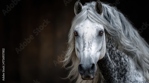 Wallpaper Mural Majestic grey horse with flowing mane against dark background showcasing strength and beauty in natural light Torontodigital.ca