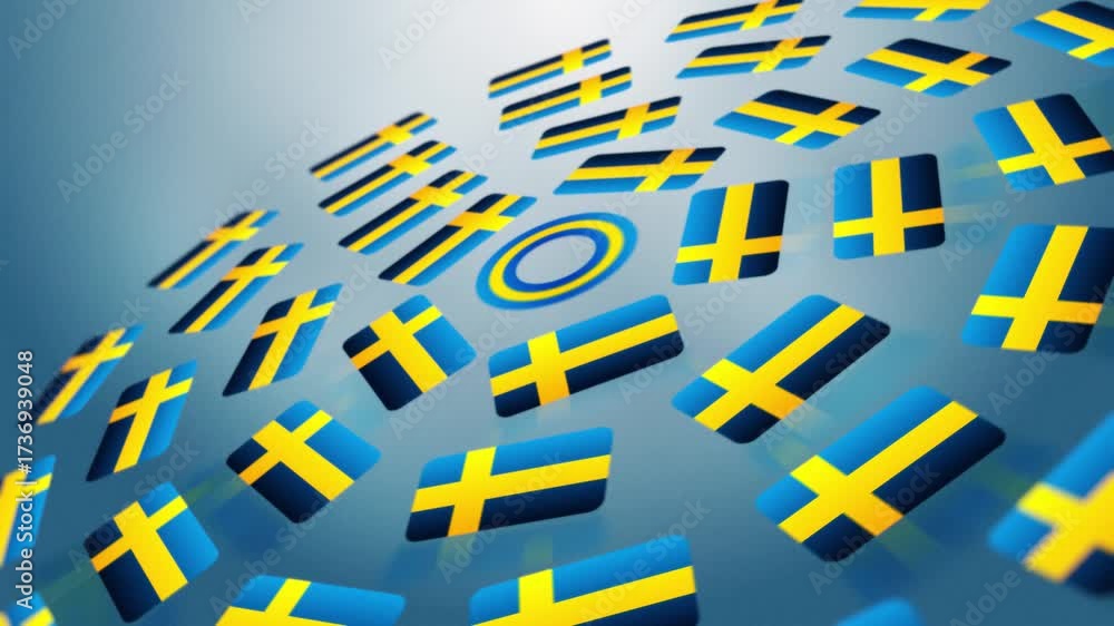 Sweden Flags in Spinning Rings, National Pride Concept